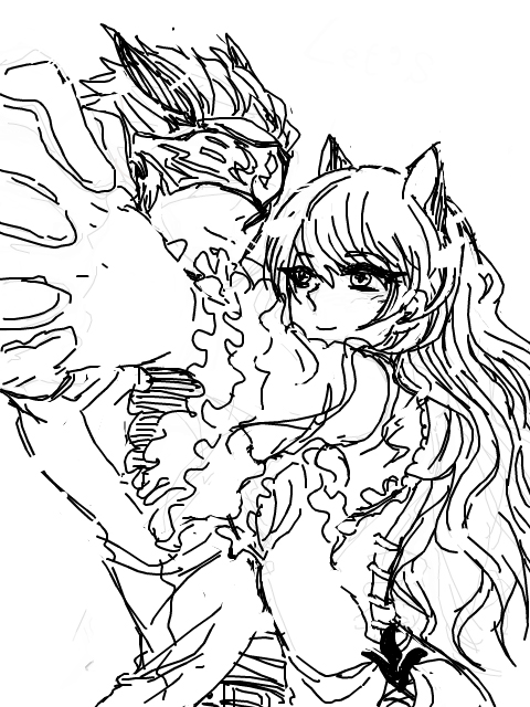 1boy 1girl adam_taurus blake_belladonna couple dancing monochrome rwby signalkj sketch smile white_background