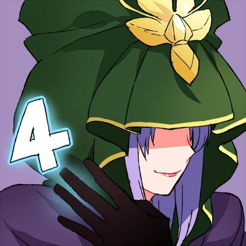 4 caster cloak countdown fate/stay_night fate_(series) gum_(gmng) lips long_hair lowres number purple_background purple_hair smile