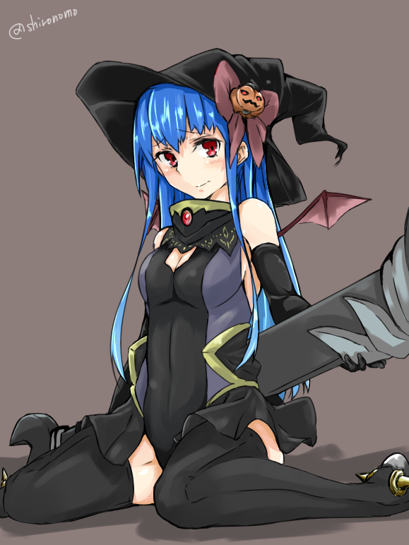 blue_hair hat long_hair mafuyu_no_mo red_eyes spanner_(ole_tower) spanner_m36_(ole_tower) thigh-highs witch_hat