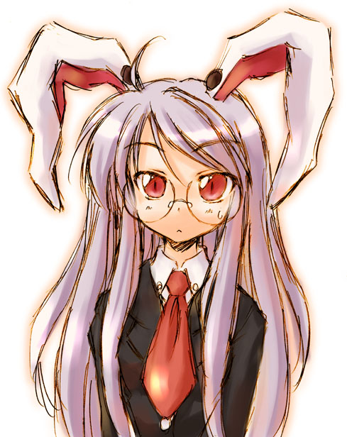 ahoge animal_ears bespectacled bunny_ears bunnygirl game glasses hirasaka_makoto long_hair necktie purple_hair red_eyes reisen reisen_udongein_inaba solo touhou usagimimi white_shirt