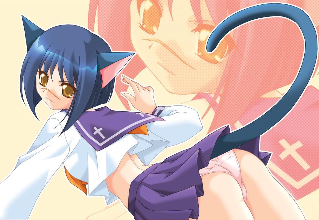 amber_eyes blue_hair busou_renkin nekomimi panties seifuku short_hair skirt tokiko tokiko_tsumura uniform