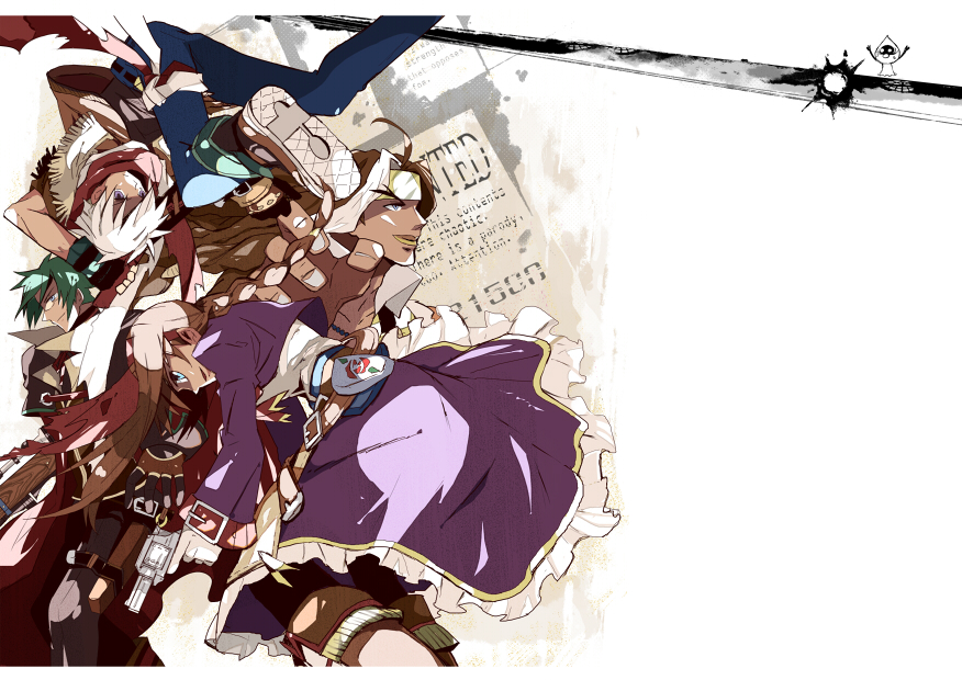 3boys ahiru777 clive_winslett dress gallows_carradine gun handgun jet_enduro multiple_boys purple_dress revolver virginia_maxwell weapon white_background wild_arms wild_arms_3