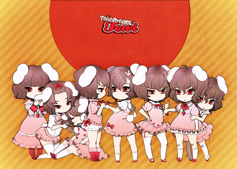 brown_hair bunny_ears clone inaba_tewi kani rabbit_ears red_eyes short_hair tail thigh-highs thighhighs touhou