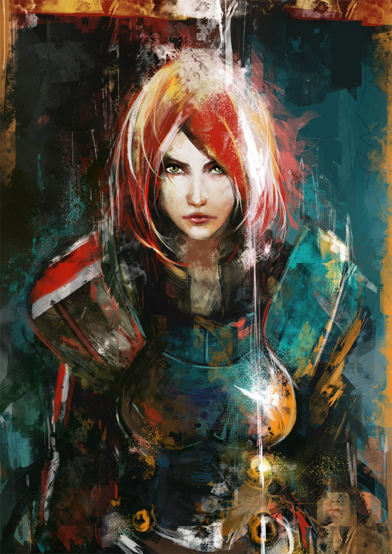 armor commander_shepard_(female) green_eyes lips looking_at_viewer mass_effect_3 muju n7_armor pouring redhead solo water