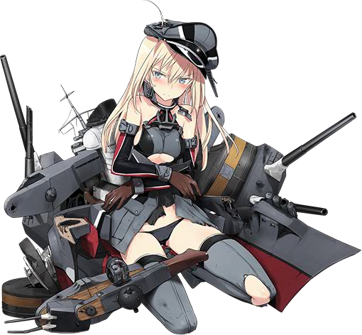 1girl ahoge ankle_boots bare_shoulders bismarck_(kantai_collection) black_panties blonde_hair blue_eyes blush body_blush boots breasts brown_gloves damaged detached_sleeves frown full_body gloves grey_legwear hat kantai_collection long_hair long_sleeves looking_away machinery military military_uniform navel official_art panties peaked_cap shimada_fumikane sideboob sitting solo thigh-highs torn_clothes torn_hat torn_thighhighs transparent_background turret under_boob underwear uniform