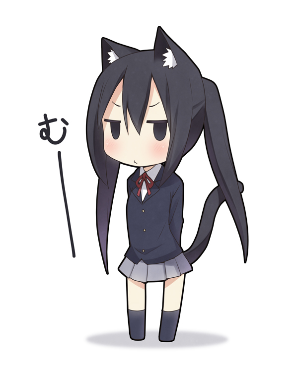 1girl animal_ears aono_yuu black_hair cat_ears chibi k-on! long_hair nakano_azusa school_uniform twintails