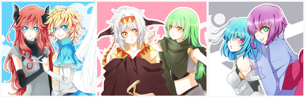 6+girls :d alpha_(acerailgun) angel angel_wings armor bare_shoulders blonde_hair blue_eyes blue_hair borrowed_character breasts cape capelet cassie_(acerailgun) cecilia_(acerailgun) collage elbow_gloves erica_(acerailgun) everyone feathered_wings ghost gloves green_eyes green_hair hair_over_one_eye hairband haru-tchi horns interlocked_fingers isabelle_(acerailgun) japanese_clothes kimono long_hair multiple_girls navel open_mouth original pink_eyes poking purple_hair redhead robot_girl rynn_(acerailgun) smile tongue tongue_out transparent white_hair wings witch yellow_eyes