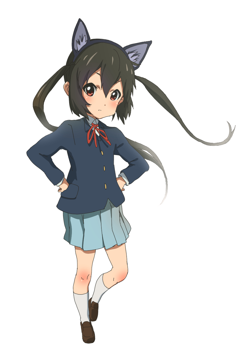 1girl animal_ears black_hair brown_eyes cat_ears highres k-on! kanau long_hair nakano_azusa twintails