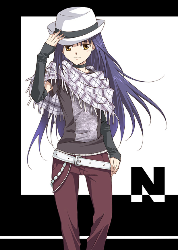 androgynous fedora fedora_hat fujisaki_nagihiko hand_on_hat hat long_hair purple_hair scarf shugo_chara! yellow_eyes