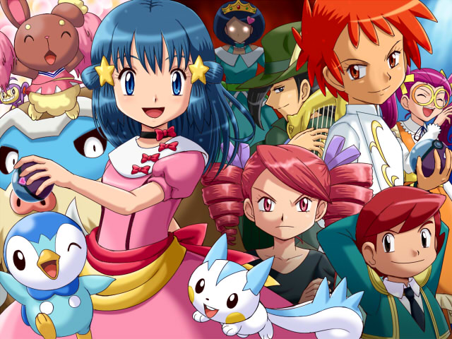 alternate_costume ambipom androgynous arms_behind_head ayako_(pokemon) black_eyes black_hair blue_eyes blue_hair bow buneary cheerleader choker closed_eyes dress drill_hair everyone flat_chest frown glasses glowing glowing_eyes hair_ornament harp hat heart hikari_(pokemon) holding holding_poke_ball instrument kengo_(pokemon) laughing long_hair mamoswine mother_and_daughter musashi_(pokemon) naoshi_(pokemon) necktie nozomi_(pokemon) orange_hair pachirisu pink_eyes pink_hair piplup poke_ball pokemoa pokemon pokemon_(anime) pokemon_(creature) pom_poms red_eyes red_hair short_hair smile star tiara twin_drills twintails urara_(pokemon) wink