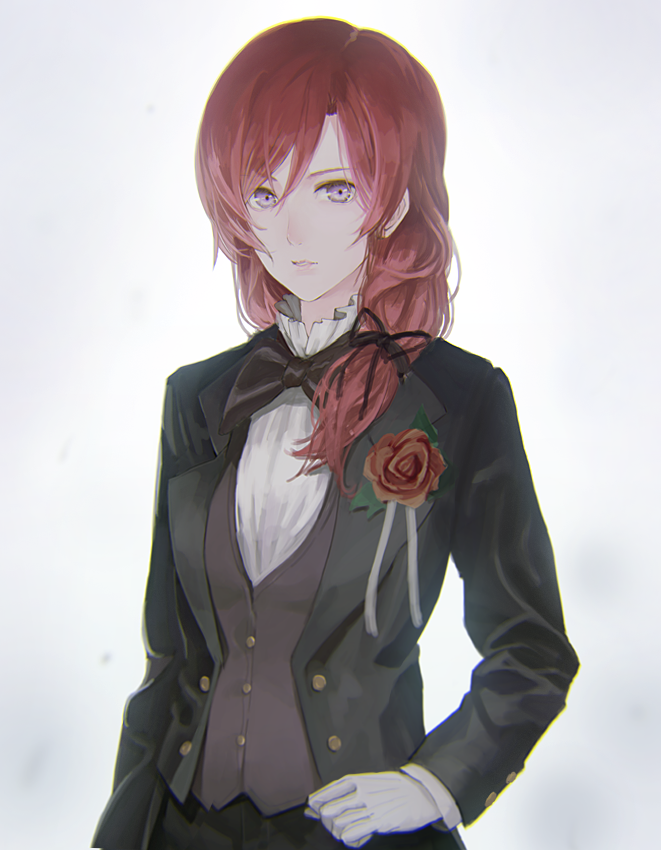 bowtie character_request flower gloves kotarou_(rakugaki_shirushi) redhead rose tuxedo vest violet_eyes