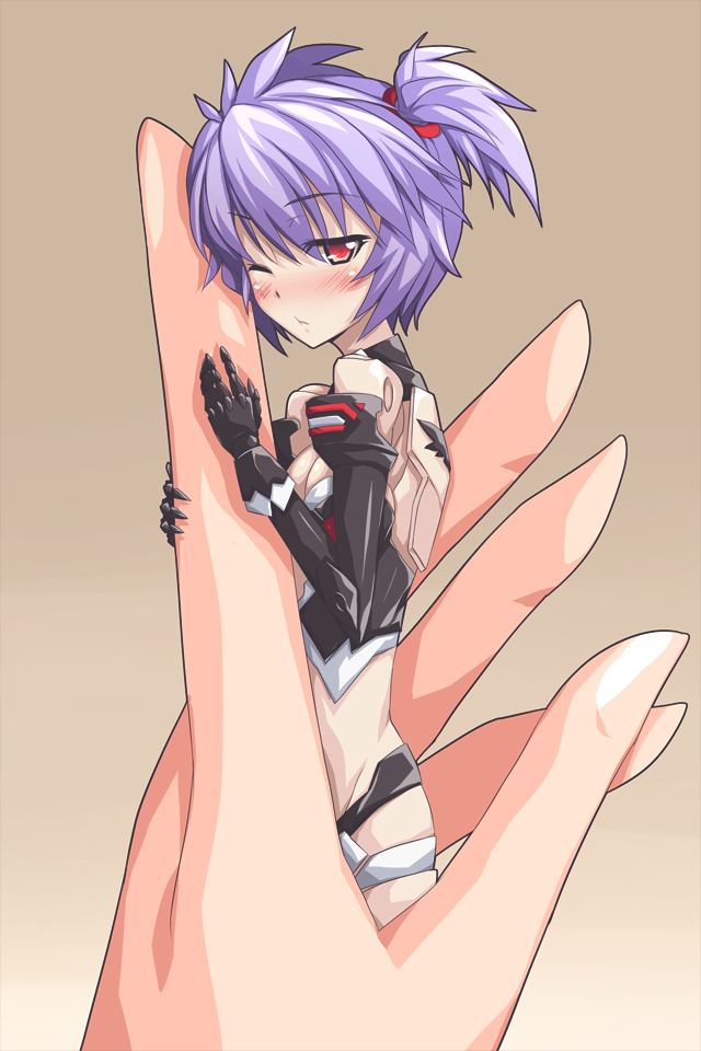altines blue_hair blush breasts busou_shinki cleavage doll_joints konami minigirl nu_(plastic_eraser) red_eyes short_twintails solo tagme twintails