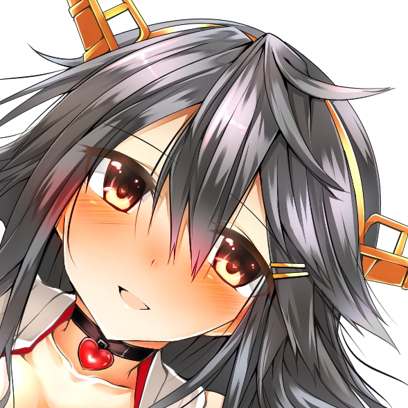 1girl :d brown_eyes choker close-up dutch_angle grey_hair hair_ornament hairband hairclip haruna_(kantai_collection) kantai_collection long_hair looking_at_viewer nontraditional_miko open_mouth simple_background smile solo tsukui_kachou white_background