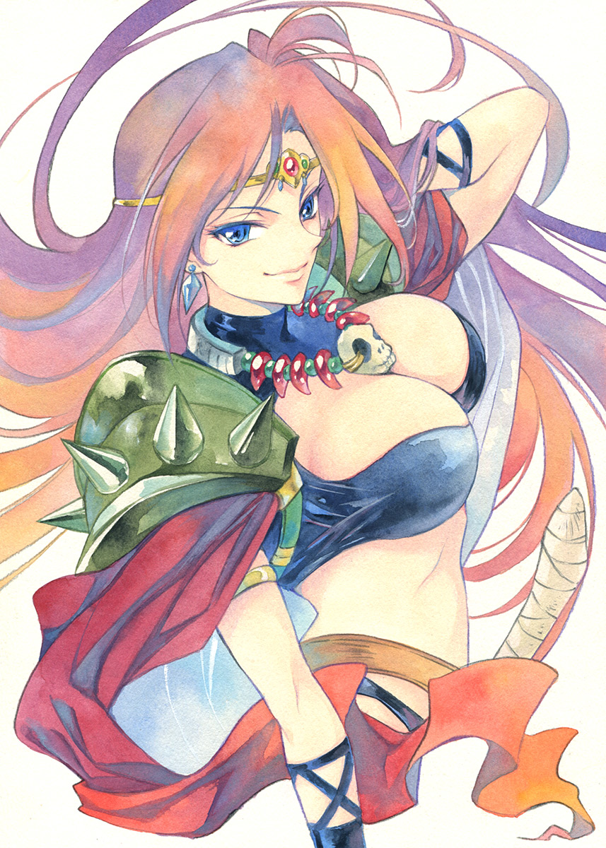 1girl agahari breasts gloves highres large_breasts long_hair naga_the_serpent redhead slayers traditional_media