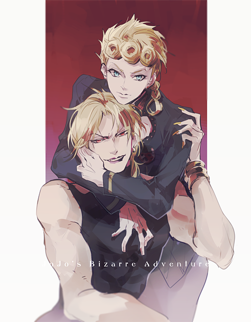 2boys blonde_hair blue_eyes dio_brando father_and_son giorno_giovanna himishiro jojo_no_kimyou_na_bouken multiple_boys red_eyes