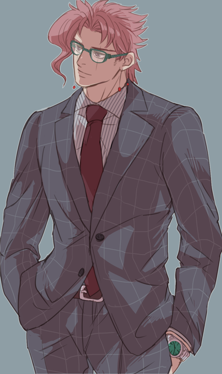 1boy formal jojo_no_kimyou_na_bouken kakyouin_noriaki male necktie redhead saiouga-uma scar solo suit