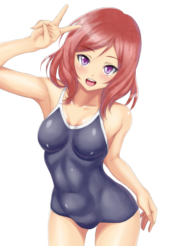 1girl love_live!_school_idol_project muffin_(sirumeria) nishikino_maki redhead school_swimsuit short_hair solo swimsuit violet_eyes