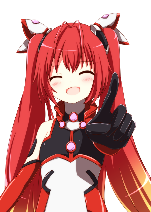 1girl blush closed_eyes elbow_gloves flat_chest gloves gradient_hair hair_ornament kawamiya long_hair multicolored_hair niconico open_mouth ore_twintail_ni_narimasu redhead smile solo tail_red twintails