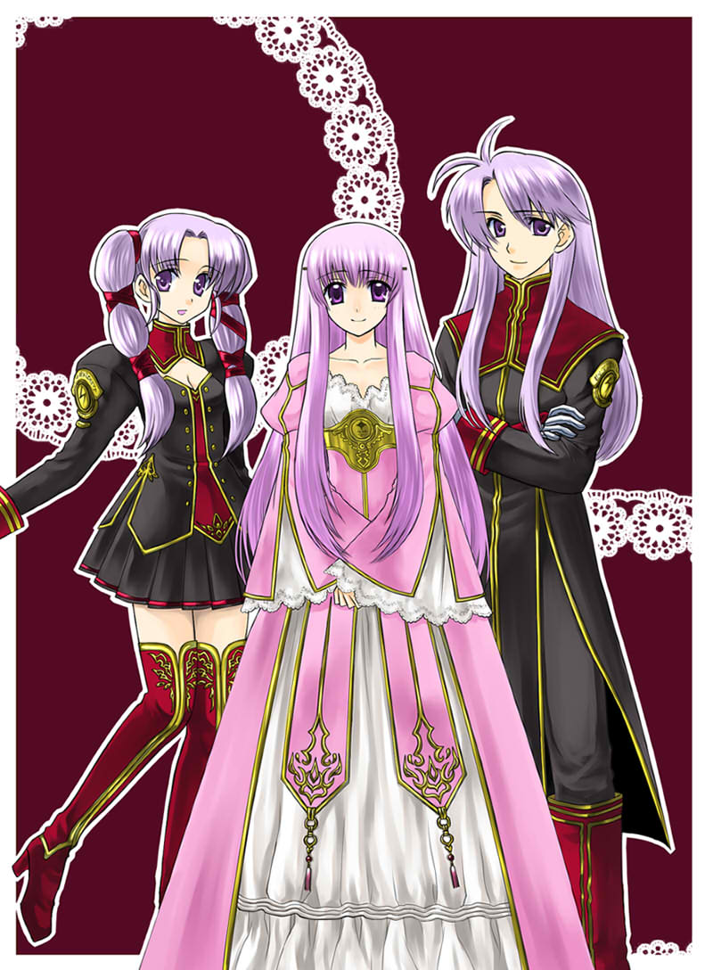 arthur_(fire_emblem) boots brother_and_sister dress fire_emblem fire_emblem:_seisen_no_keifu fire_emblem_genealogy_of_the_holy_war gloves long_hair purple_eyes purple_hair siblings smile thigh-highs thigh_boots thighhighs tinny tinny_(fire_emblem) twintails violet_eyes xvxxv yuria_(fire_emblem) zettai_ryouiki