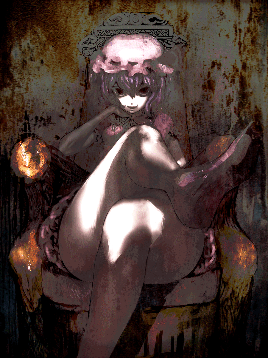 barefoot chin_rest cong1991 crossed_legs feet hat highres pov_feet red_eyes remilia_scarlet short_hair sitting throne touhou