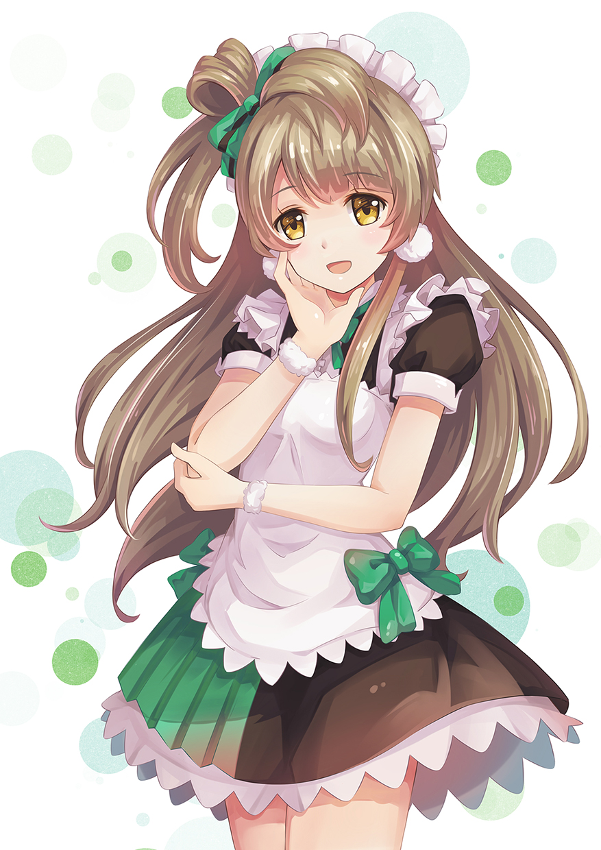 1girl artist_request brown_eyes brown_hair highres long_hair looking_at_viewer love_live!_school_idol_project maid maid_headdress minami_kotori mogyutto_"love"_de_sekkin_chuu! open_mouth side_ponytail smile solo
