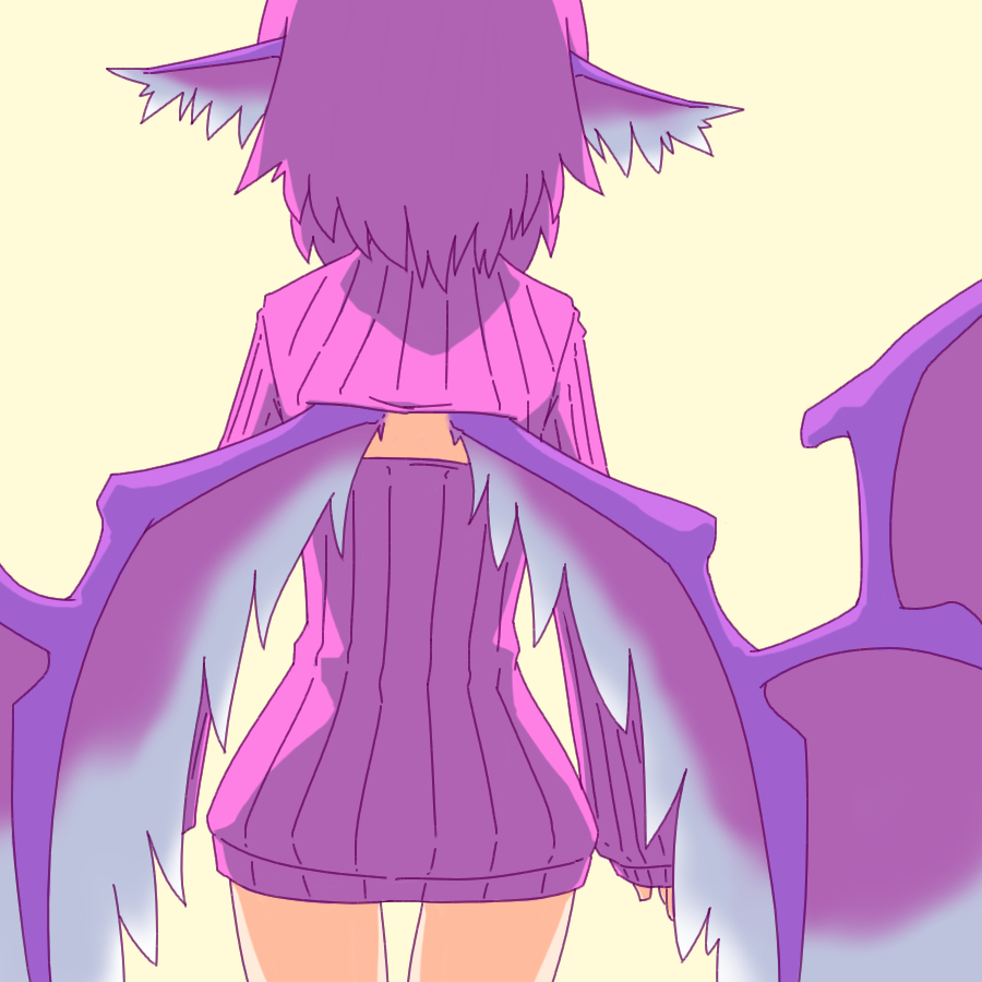 1girl animal_ears ayastyle back bird_wings cleavage_cutout kakinoki_mikan_(kari) long_sleeves mystia_lorelei naked_sweater open-chest_sweater pink_hair ribbed_sweater sketch solo sweater thigh_gap touhou wardrobe_error wings you're_doing_it_wrong