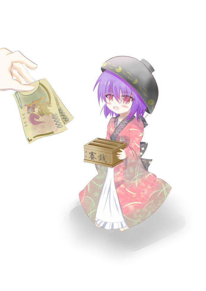 blush box brown_hair donation_box dress hat headphones hopeless_masquerade inoueoyu minigirl money multiple_girls offering open_mouth short_hair smile sukuna_shinmyoumaru tate_eboshi touhou toyosatomimi_no_miko