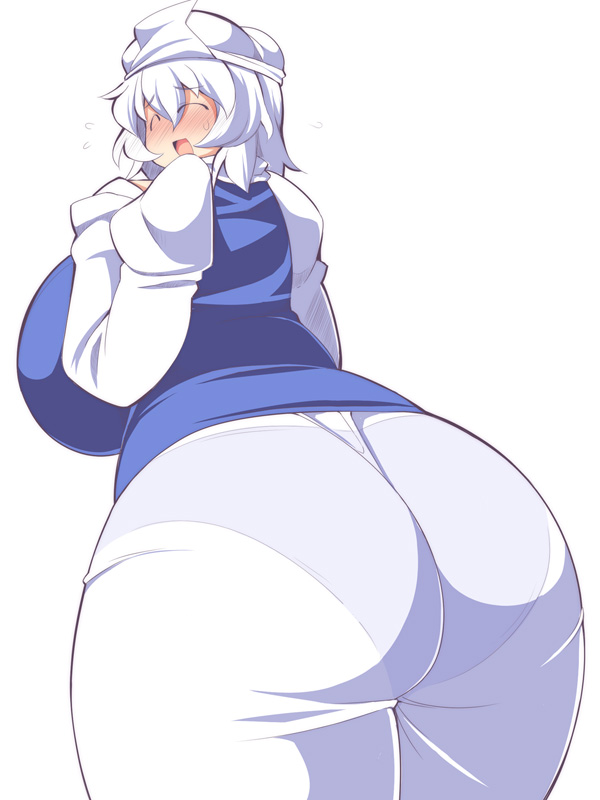 1girl ass blush flying_sweatdrops from_behind hat letty_whiterock smile solo touhou ushi white_hair
