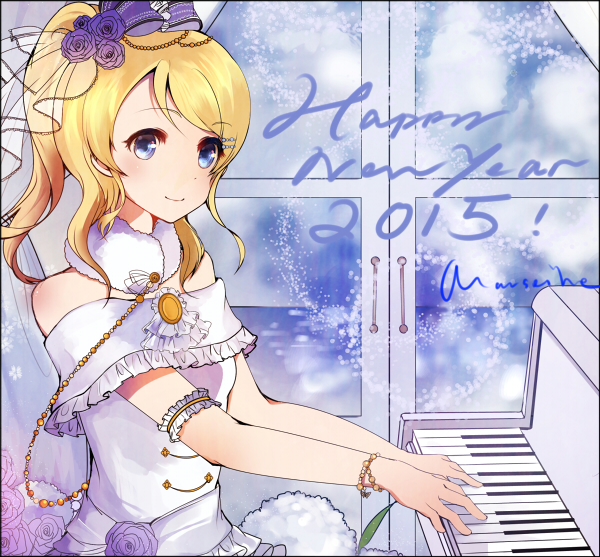 ayase_eli blonde_hair blue_eyes blush long_hair love_live!_school_idol_project piano ponytail smile