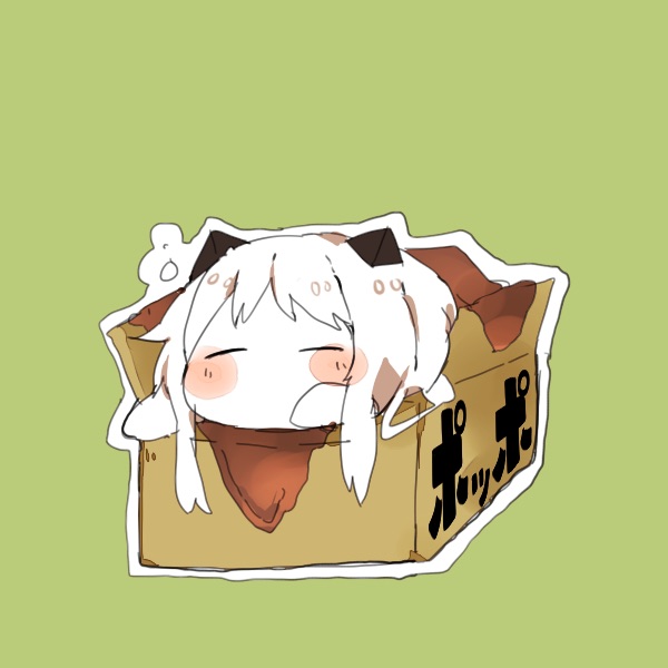 1girl ^_^ blush_stickers box cardboard_box closed_eyes horns in_box in_container kantai_collection long_hair looking_at_viewer mittens northern_ocean_hime shinkaisei-kan shirokitsune_(rin02ituki) simple_background solo translation_request white_hair white_skin