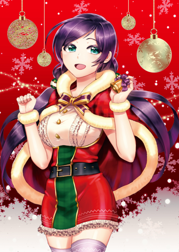 blush christmas dress green_eyes long_hair love_live!_school_idol_project low_twintails ribbon smile toujou_nozomi twintails violet_hair