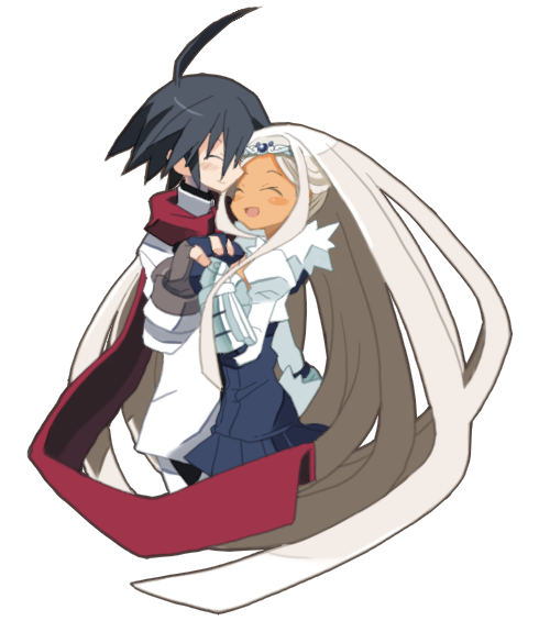 1boy 1girl almaz_von_almadine_adamant black_hair closed_eyes couple disgaea disgaea_3 makai_senki_disgaea_3 sapphire_rhodonite white_hair