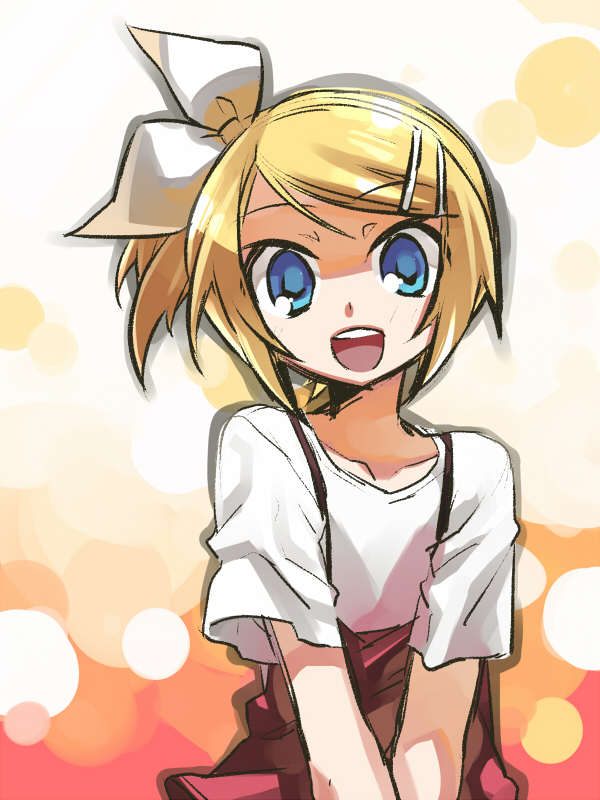 blonde_hair blue_eyes casual hairrnclip kagamine_rin looking_at_viewer negi_(ulogbe) open_mouth side_ponytail smile ulogbe vocaloid