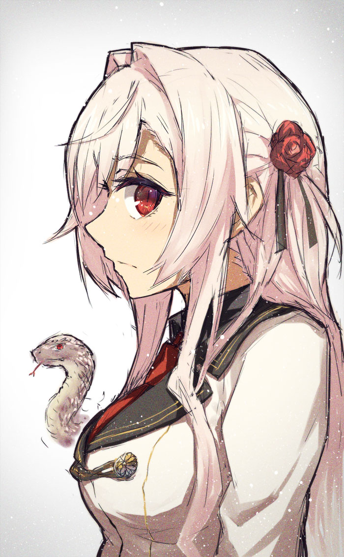 1girl breasts jugatsu_junichi long_hair ore_ga_ikiru_imi profile red_eyes snake solo