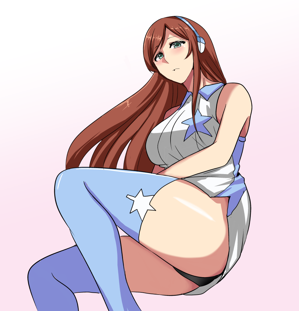 bare_shoulders brown_hair green_eyes gundam gundam_build_fighters gundam_build_fighters_try headset kamiki_mirai koujun_(mugenzero) thigh-highs