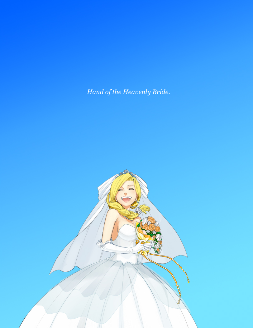 bianca blonde_hair bouquet braid bridal_veil bride closed_eyes dragon_quest dragon_quest_v dress english flower happy open_mouth single_braid smile suko_mugi tiara veil wedding_dress