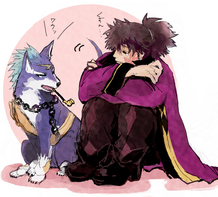 black_hair blue_eyes chain chains dog kiseru koku_666 male pipe ponytail raven repede tales_of_(series) tales_of_vesperia tears