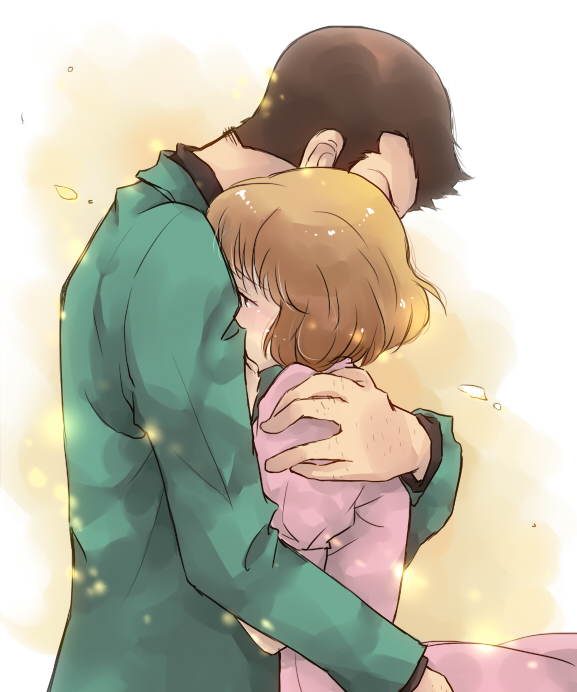 1boy 1girl arsene_lupin_iii brown_hair castle_of_cagliostro clarisse_de_cagliostro hug long_hair lupin_iii nagisa-a short_hair