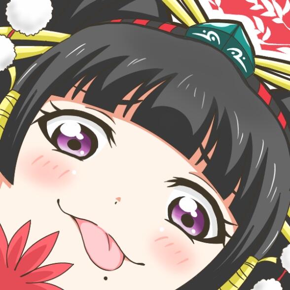 1girl :p black_hair blush dead_or_alive dead_or_alive_5 face fan hair_ornament hair_stick hat long_hair love_live!_school_idol_project mole mole_under_mouth nyotengu parody pom_pom_(clothes) smile solo spiritual_b90 tokin_hat tongue tongue_out violet_eyes