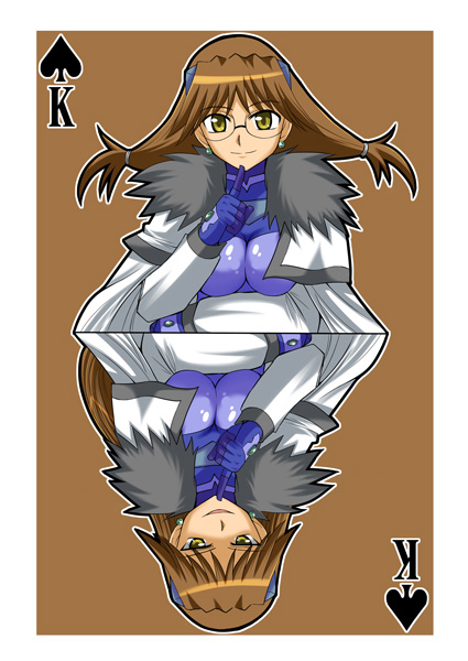 brown_hair card card_(medium) glasses mahou_shoujo_lyrical_nanoha mahou_shoujo_lyrical_nanoha_strikers numbers numbers_(nanoha) playing_card pzeros quattro twintails yellow_eyes