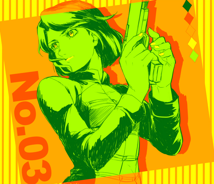 1girl bob_cut color_palette fate/zero fate_(series) gun hisau_maiya ruchi short_hair solo weapon