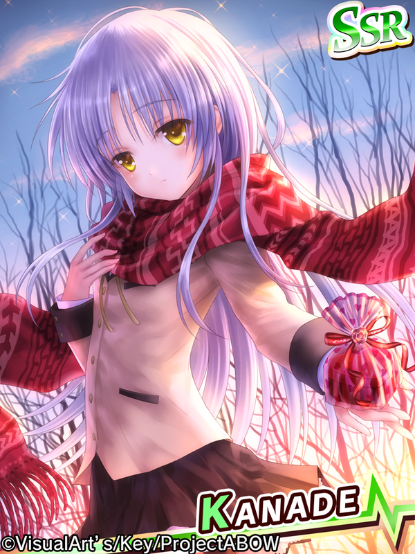 angel_beats! card_(medium) gift goto_p key_(company) scarf tachibana_kanade uniform white_hair yellow_eyes