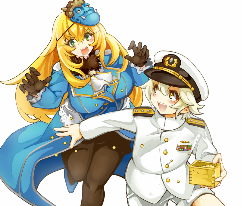 1boy 1girl akaneyu_akiiro atago_(kantai_collection) beans black_gloves blonde_hair blush breasts gloves green_eyes hat kantai_collection large_breasts long_hair military military_uniform oni_mask pantyhose setsubun short_hair shota_admiral_(kantai_collection) uniform