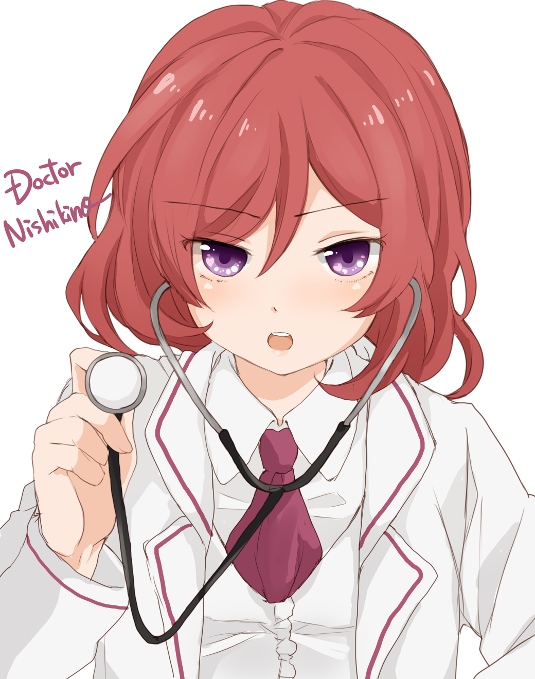 1girl doctor highres nishikino_maki open_mouth purin0 redhead solo stethoscope