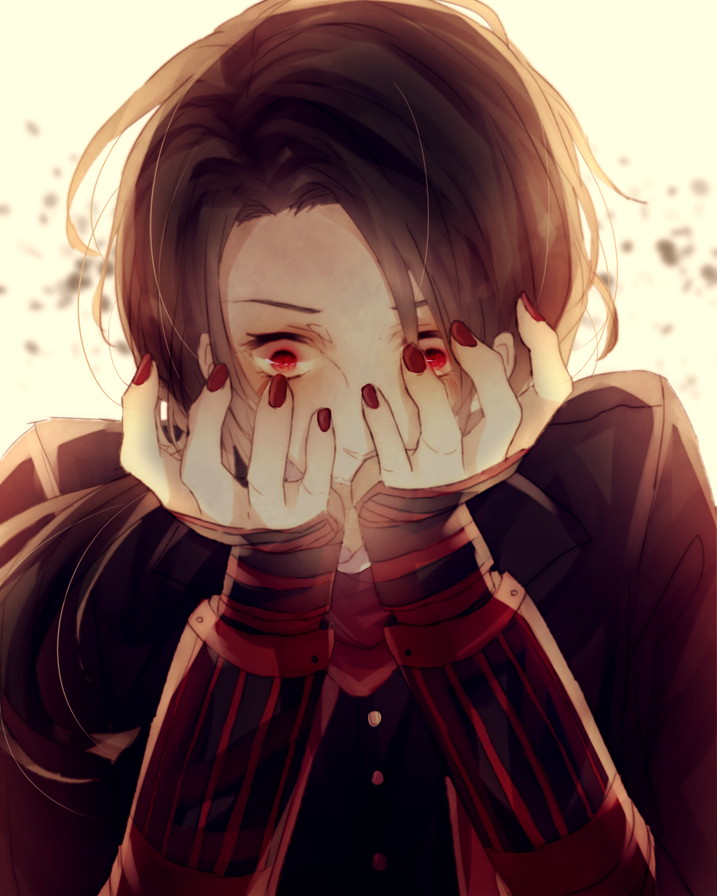 1boy bust kashuu_kiyomitsu kote kotobuki_xxx long_hair male_focus nail_polish red_eyes red_nails touken_ranbu