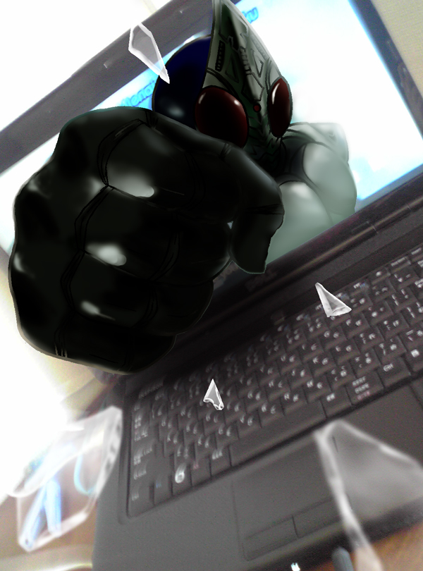 computer kamen_rider kamen_rider_blade kamen_rider_blade_(series) kiriinio laptop punch punching through_screen