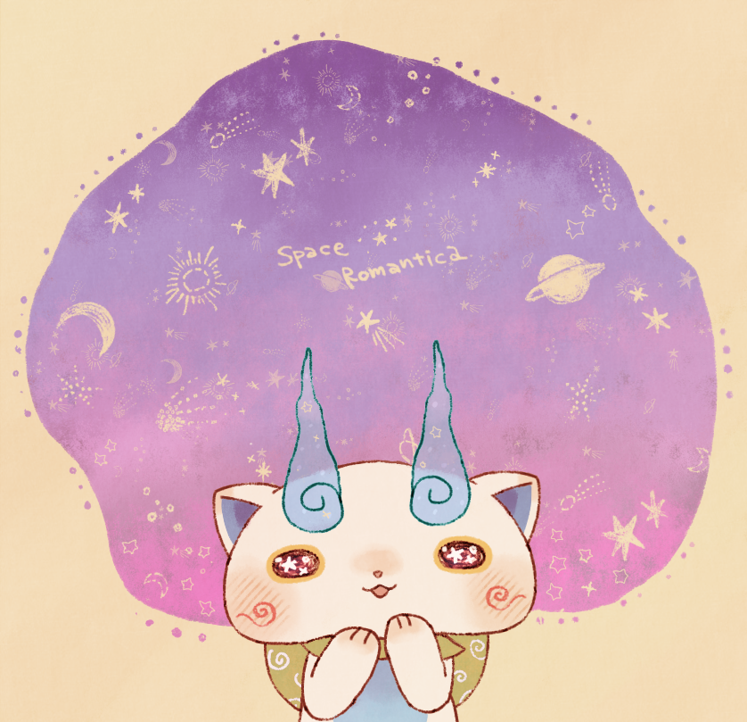 blush bust crescent_moon kanacho koma-san moon no_humans planet shooting_star solo space star sun youkai_watch