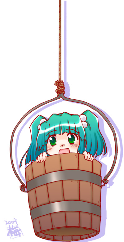 girl_in_bucket green_eyes green_hair in_bucket in_container kisume short_hair tougall touhou twintails