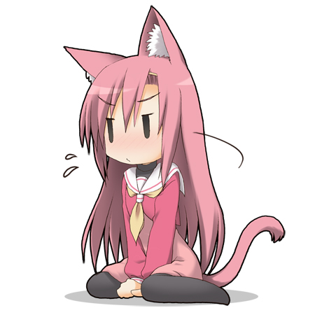 cat_ears cat_tail chibi hayate_no_gotoku! katsura_hinagiku kohinata_sora long_hair lowres pantyhose pink_hair school_uniform solo tail |_|