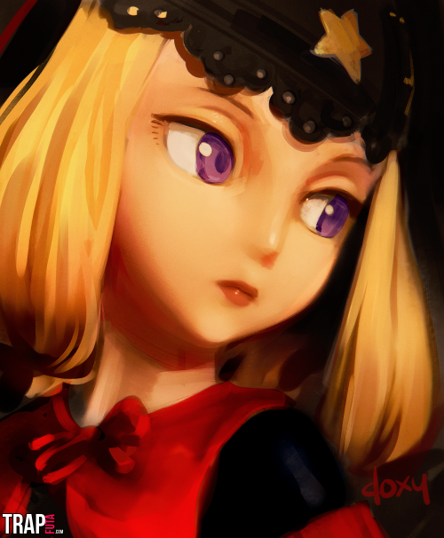 1girl artist_name blonde_hair doxy lips long_hair looking_away odin_sphere solo star upper_body velvet_(odin_sphere) violet_eyes watermark web_address